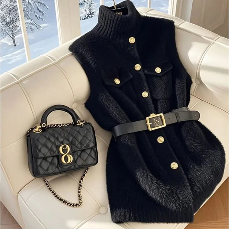 

Chic Vest Waistcoat Women's Autumn/Winter 2025 Unique Beautiful High-Grade Super-Beautiful Stacked In A Medium-Long Knitted Vest