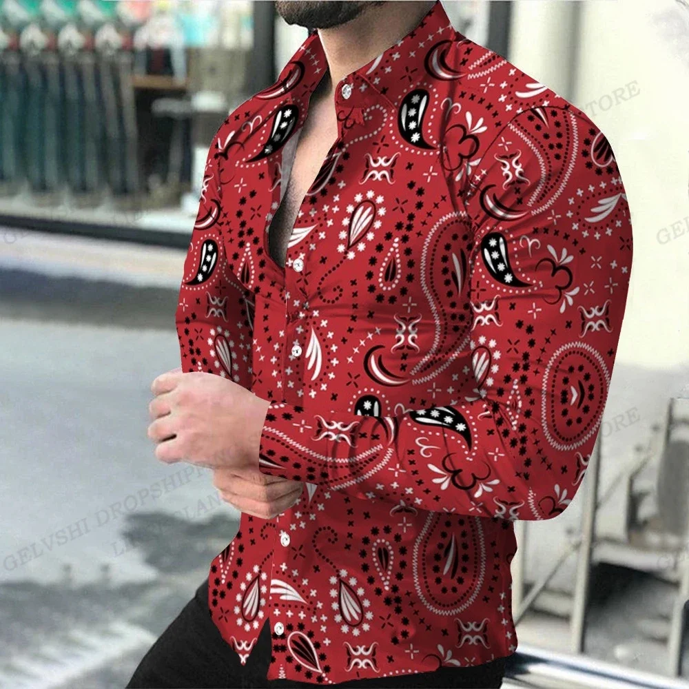 Long Sleeve Hawaii Shirts Men Fashion Shirt Luxury European Style Blouse Golden Beach Blouse Men Clothing Vocation Camisas Male