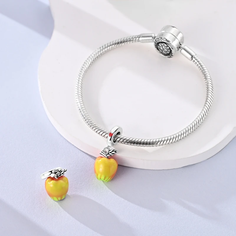 925 Sterling Silver Charms Bead CZ Zircon Glazed Color Changing Apple Dangle Fit Original Bracelet DIY Women Jewelry Gift