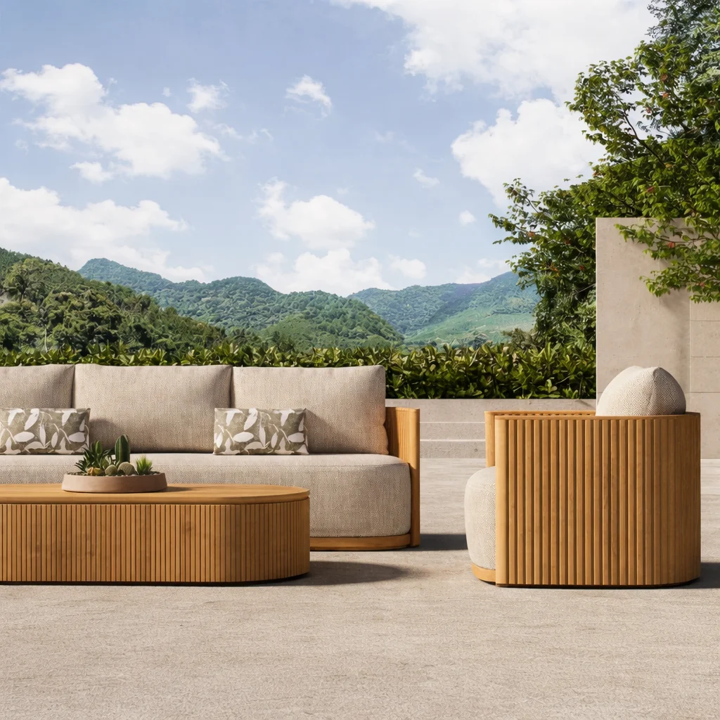 

Luxury Garden Sofa Set Hotel Modern Outdoor Sofas L-shaped Wood Couch Sofa Teak Patio Furniture Waterproof Sunproof Garden Set
