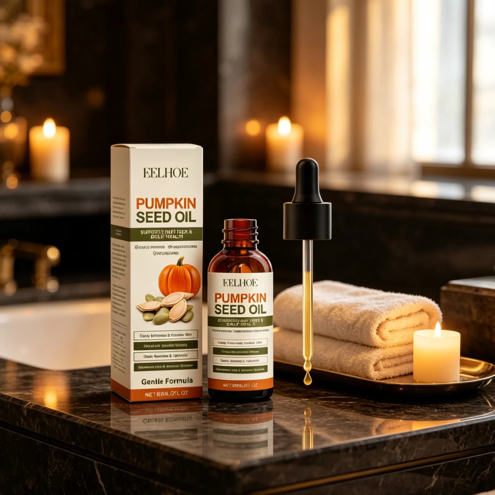 EELHOE Pumpkin Seed Oil Scalp Care Nail Nourishment Deep Hydration Soften Skin Texture Mild Formula Multi Purpose Body Oil 60ml