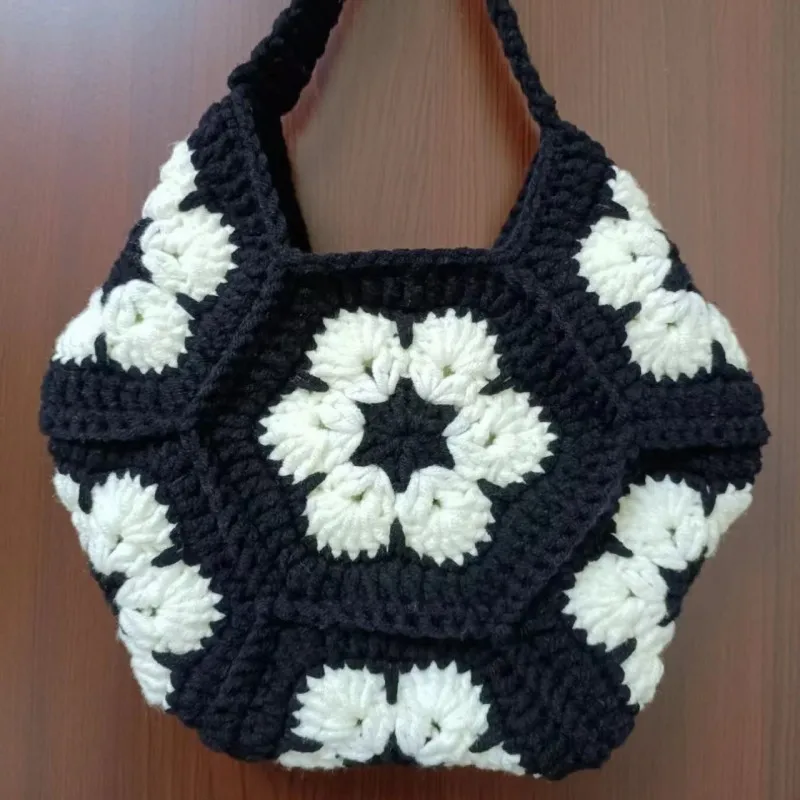 Handwoven Colorful Flower Handbag Pattern Splice Single Shoulder Bag Paper Napkin Bag Key Bag Women's Storage Bag