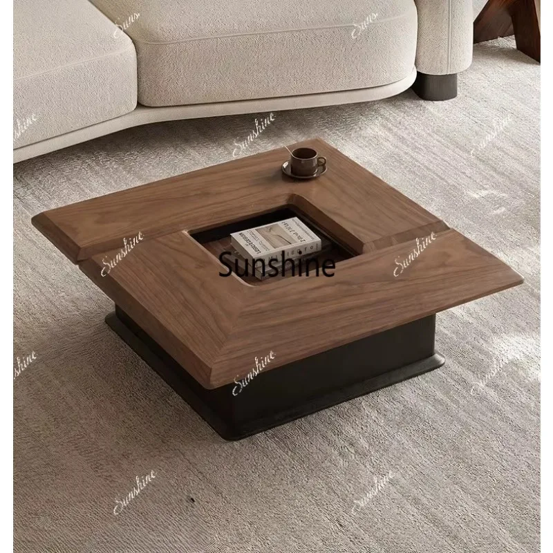 F Medieval light luxury high-end walnut color deformed square storage coffee table