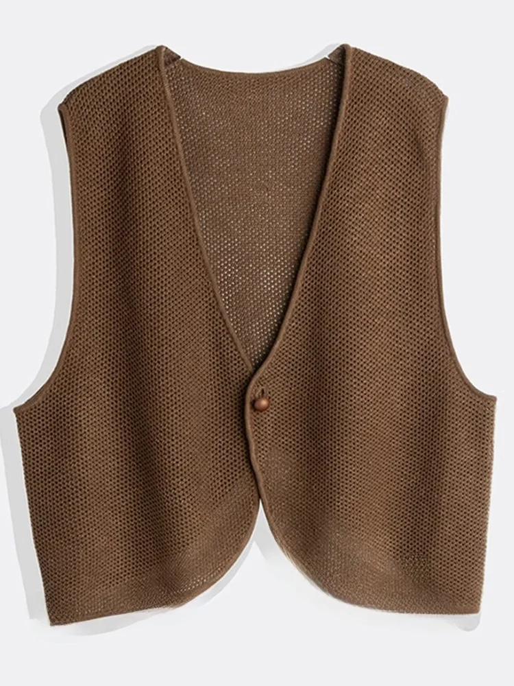 

Корейский летний топ-майка с V-образным вырезом, на одной пуговице, с вырезами, для ношения под одеждой, с эффектным дизайном