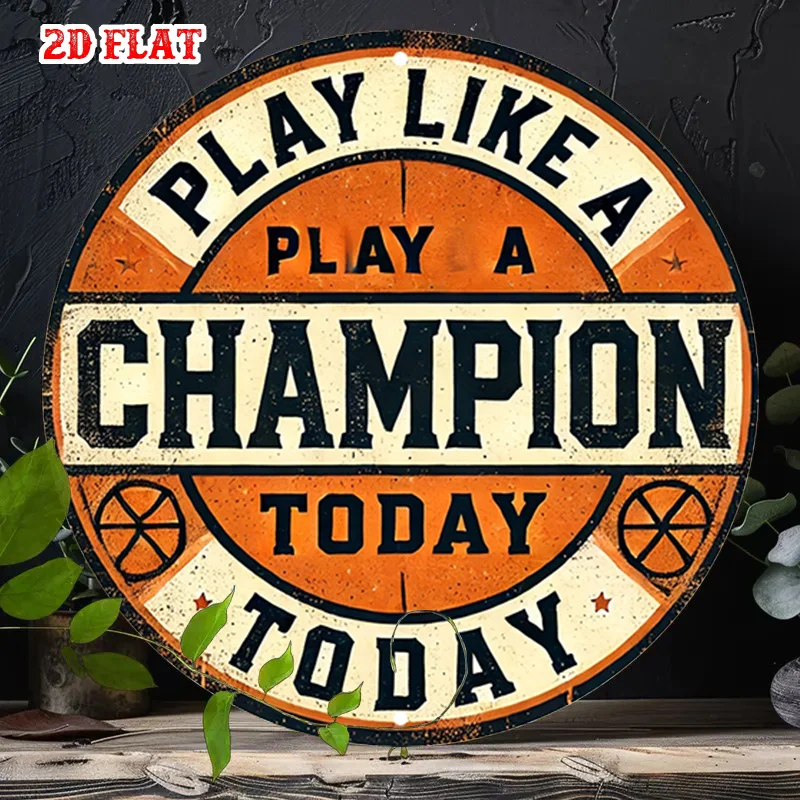 2D Flat 1pc Success Inspiration Round Aluminum Sign, Sports Motivation Metal Sign - Team Spirit Rustic Metal Wall Art, Victory