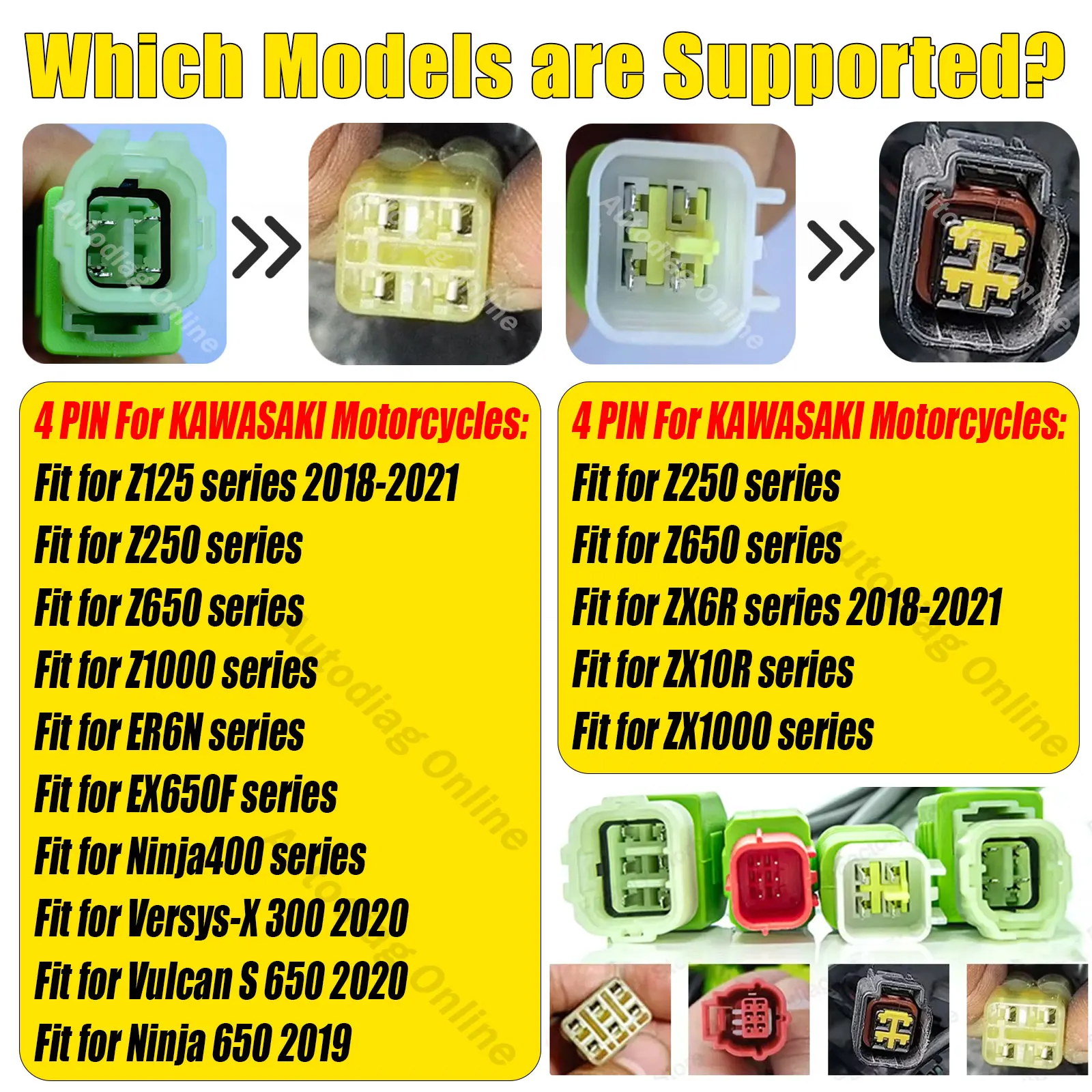OBD2 Diagnostic Cable For Kawasaki Z/Ninja/Versys/Vulcan Series Motorcycle OBDII Diagnostic Connector Cable For Kawasaki 4 6Pin