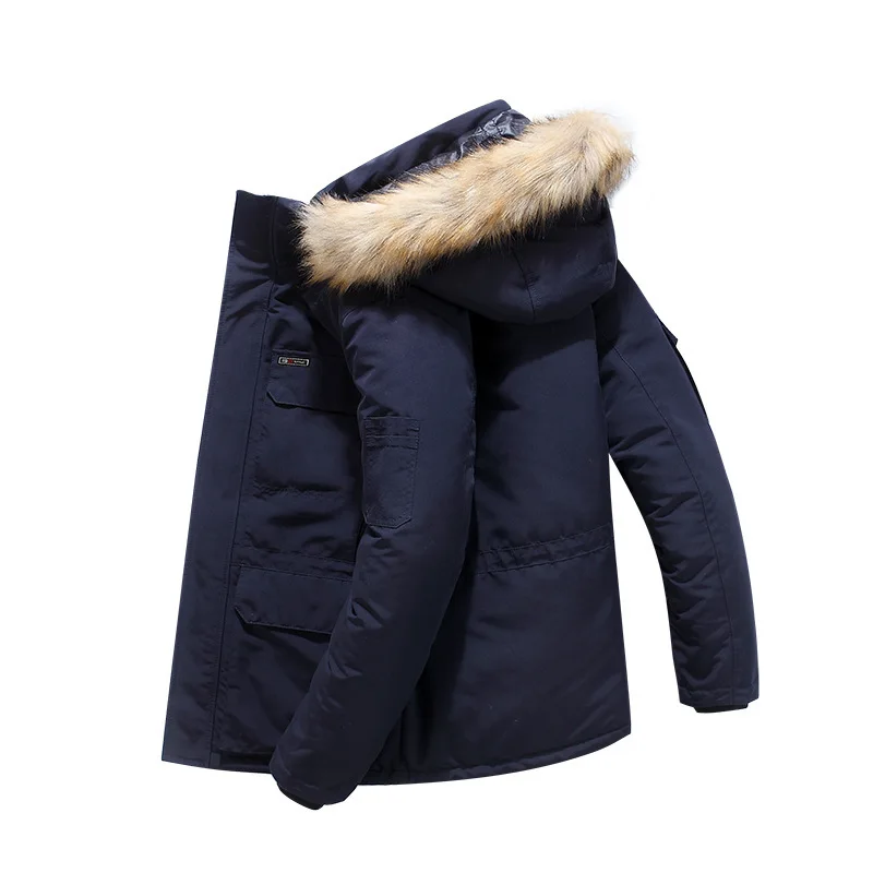 Winter Fleece Fur Hooded Parkas Men Duck Down Snow Jacket Windproof Coats Thickened -30 Degree Keep Warm Outdoor Outerwear