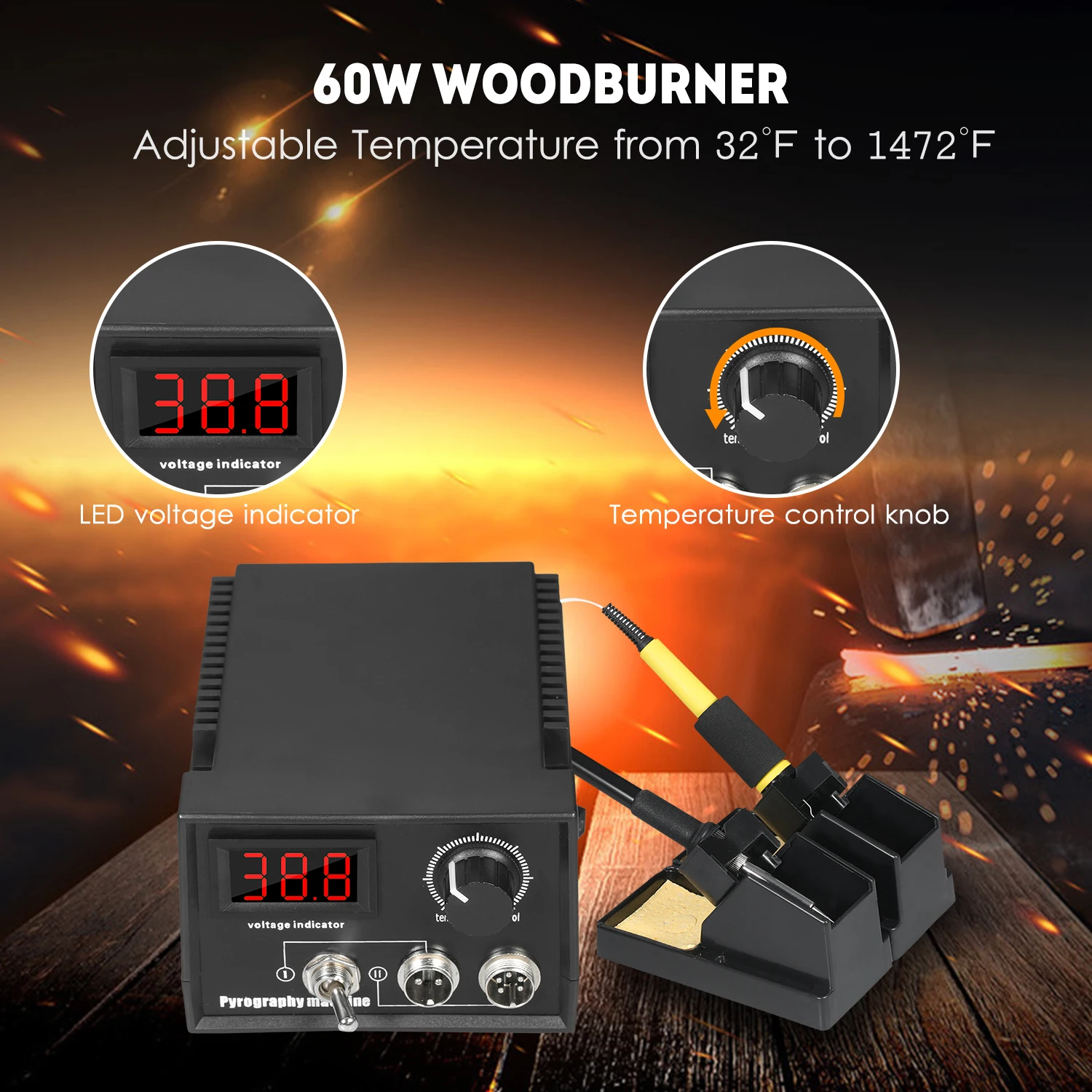 60W 220V 55-Piece Woodburner Pyrography Wood Leather Burning Tool Kit Adjustable Temperature 32℉ to1472℉ Electric Soldering Iron