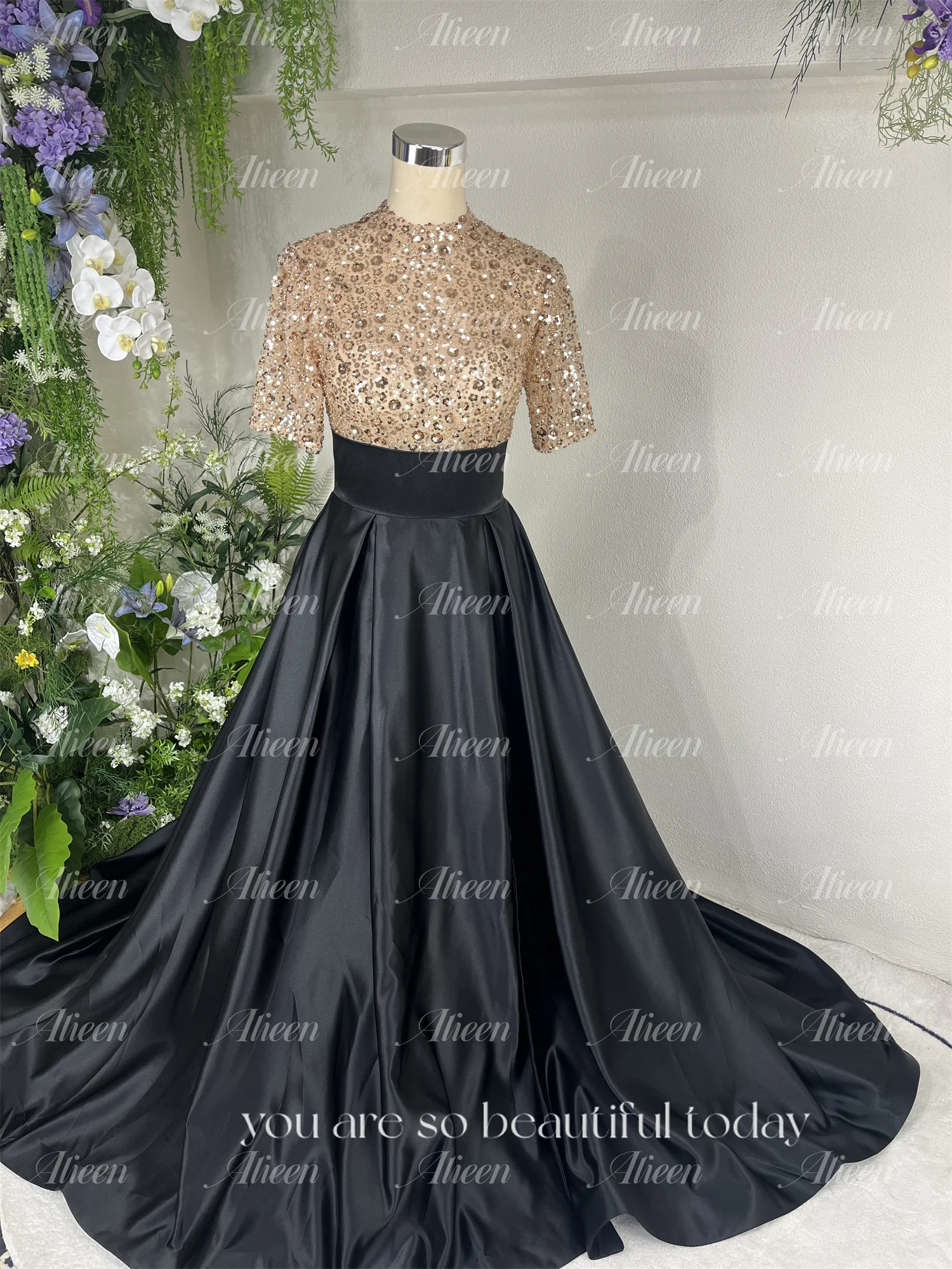 Luxurious Beads Shiny Black Gold Gala Dresses Woman 2024 for Party Dress Women Elegant Luxury Evening Gown Customized Formal