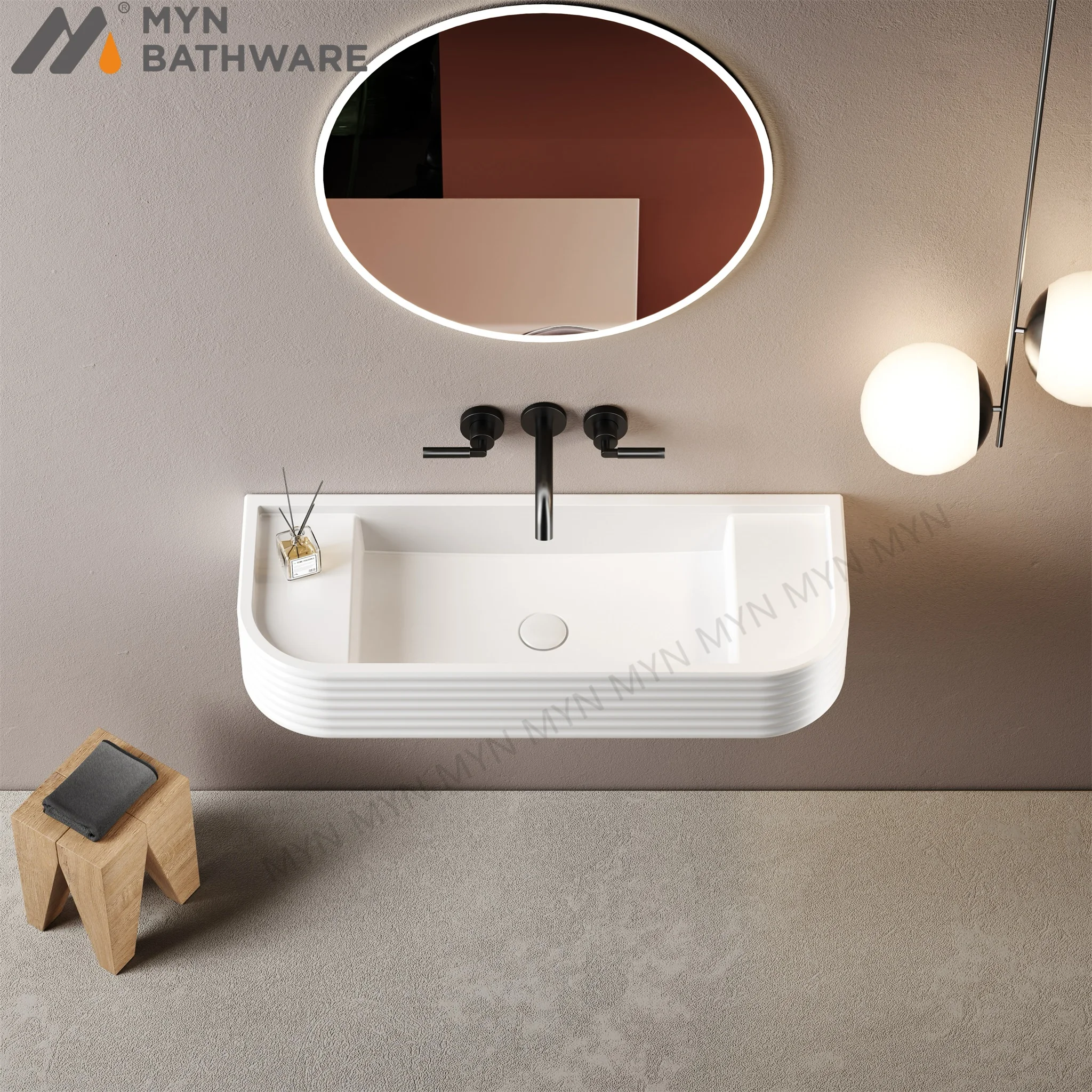 2025 Meiyani Original Design Pink Orange Customize Color Artificial Stone Concrete Cemento Cabinet  Basin Lavabo Bathroom Sink