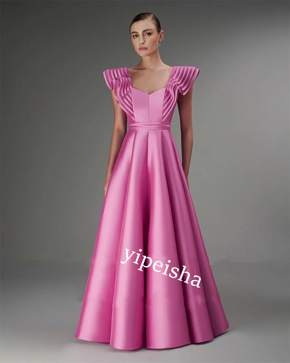 Jiayigong  Satin Ruched  A-line Square Neck Bespoke Occasion Gown Long Dresses Saudi Arabia