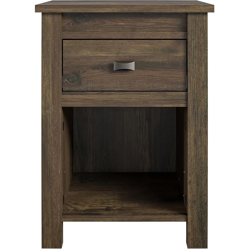 

Farmington Country Style Nightstand with Barn Door Design, Concealed Drawer and Open Cubby, Textured Weathered Medium Brown Fin