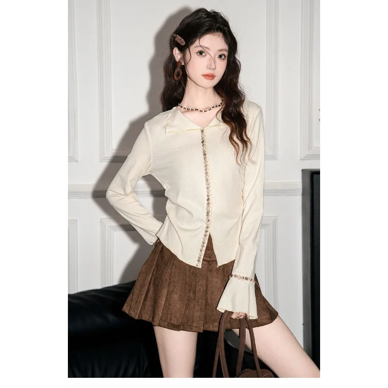 

Новые женские модные однотонные универсальные повседневные топы с v-образным вырезом и длинными рукавами