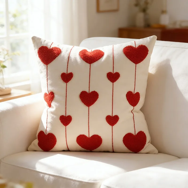 

2 Piece Lover Heart Embroidery Cushion Cover Teddy Fleece Love Pillow Covers Decorative Joyful Wedding Festival Party Pillowcase