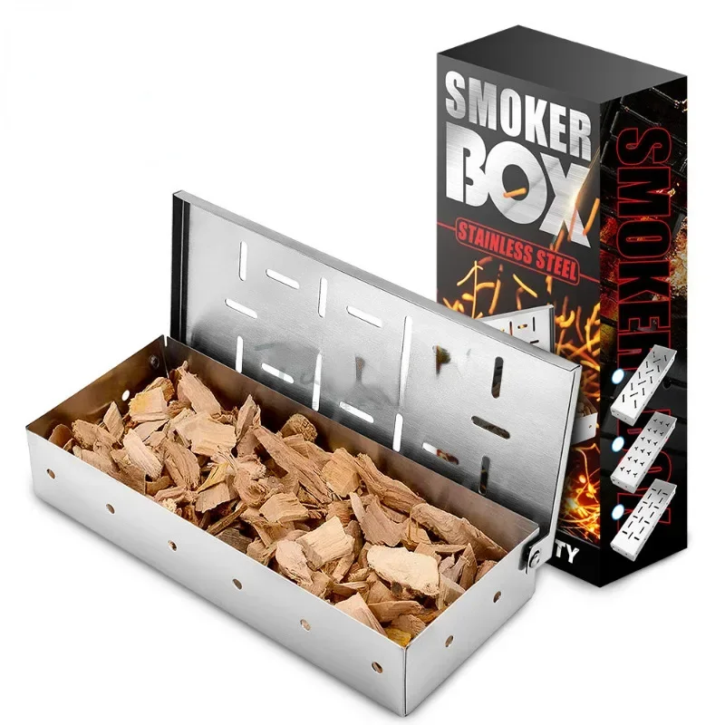 Smoker Box BBQ Smoker Box Wood Chips For Indoor Outdoor Charcoal Gas Barbecue Grill Meat Infused Smoke Flavor Accessories