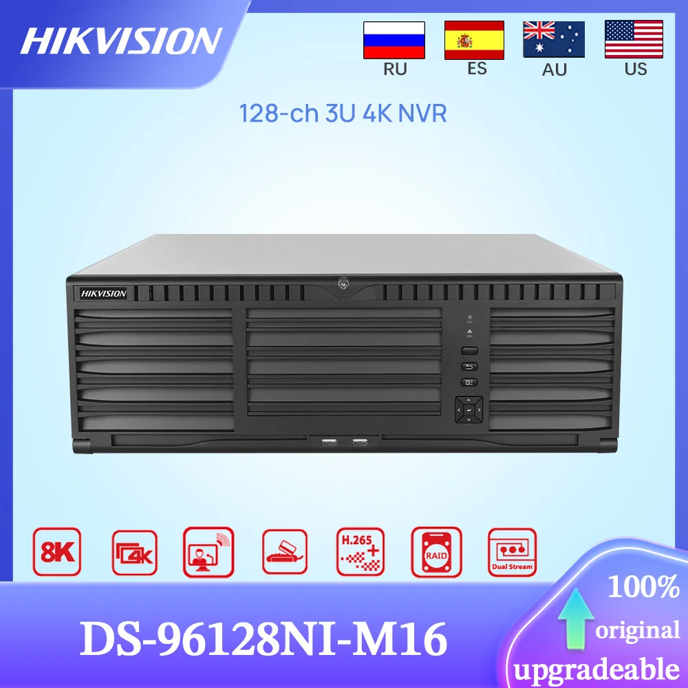 Hikvision Original 4K Network Video Recorder DS-96128NI-M16 128ch 3U 32MP NVR 2SATA 2-Way Audio NO POE For Security Surveillance