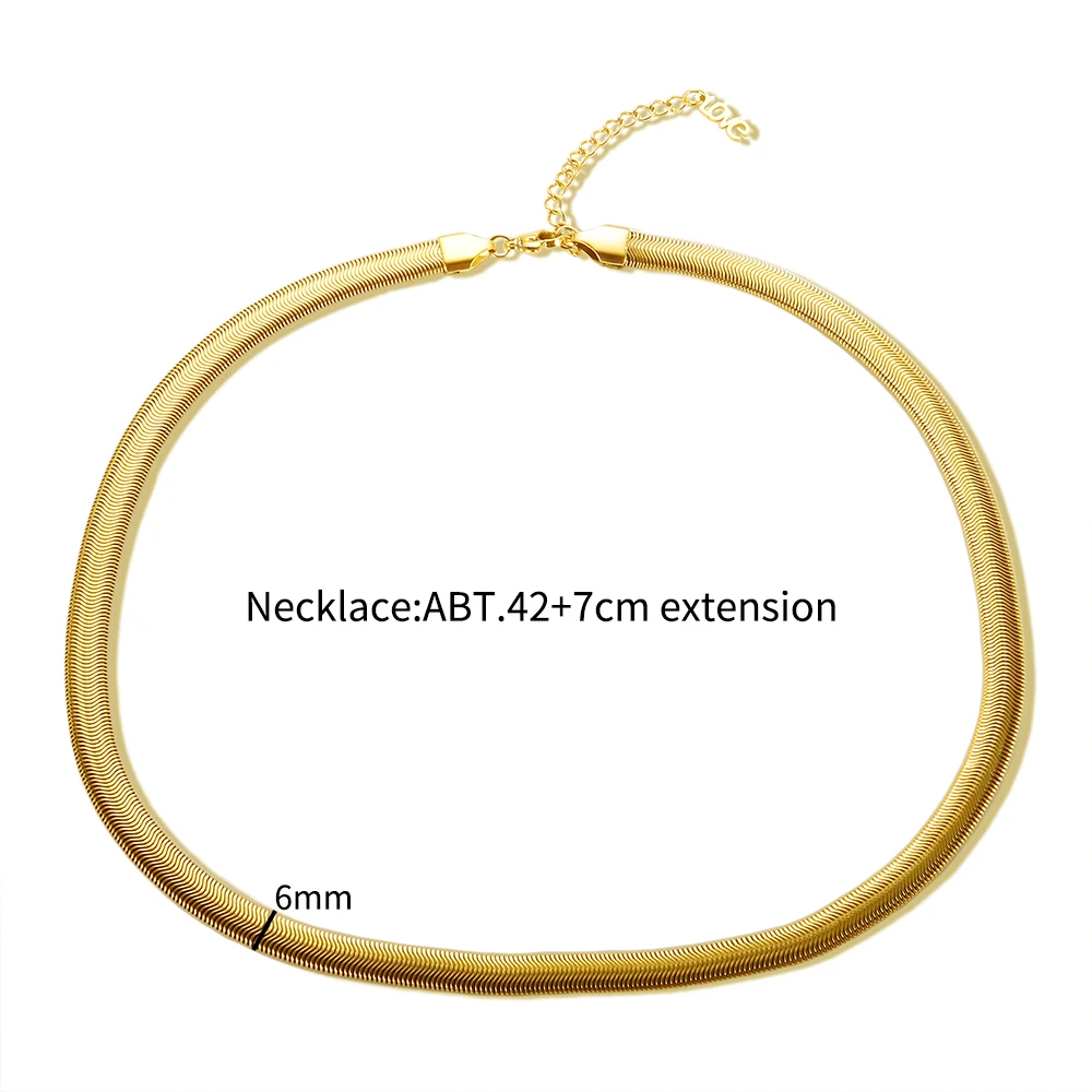 Edelstahl-Halskette, minimalistische metallische Textur, Schlangenkette, 18 Karat vergoldet, flach, dick, Halsketten, Armband für Unisex-Schmuckset – Detail 7