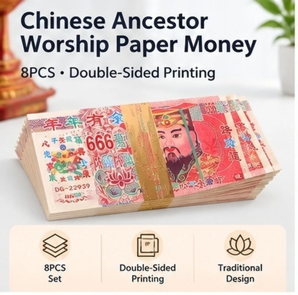 8Pcs Traditional Chinese Ancestral Money Paper Currency with Lifelike Design for Funeral Ceremonies Ancestor Sacrifice Burning