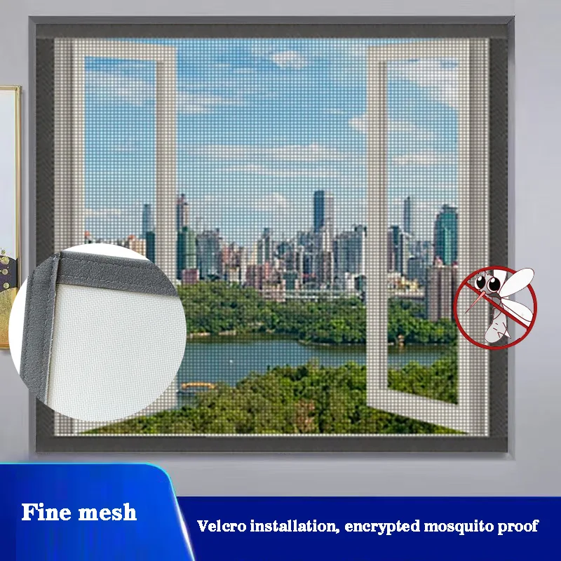 

Grey mosquito proof window screen, household simple mosquito net, self-adhesive invisible screen, washable, easy to install