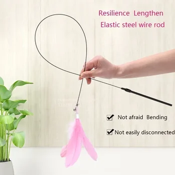 Cat Toy Cat Teaser Stick With Bell Extended Rod Suction Cup Self High And Durable Bite Teaser Tool Replaceable Feather Head 2