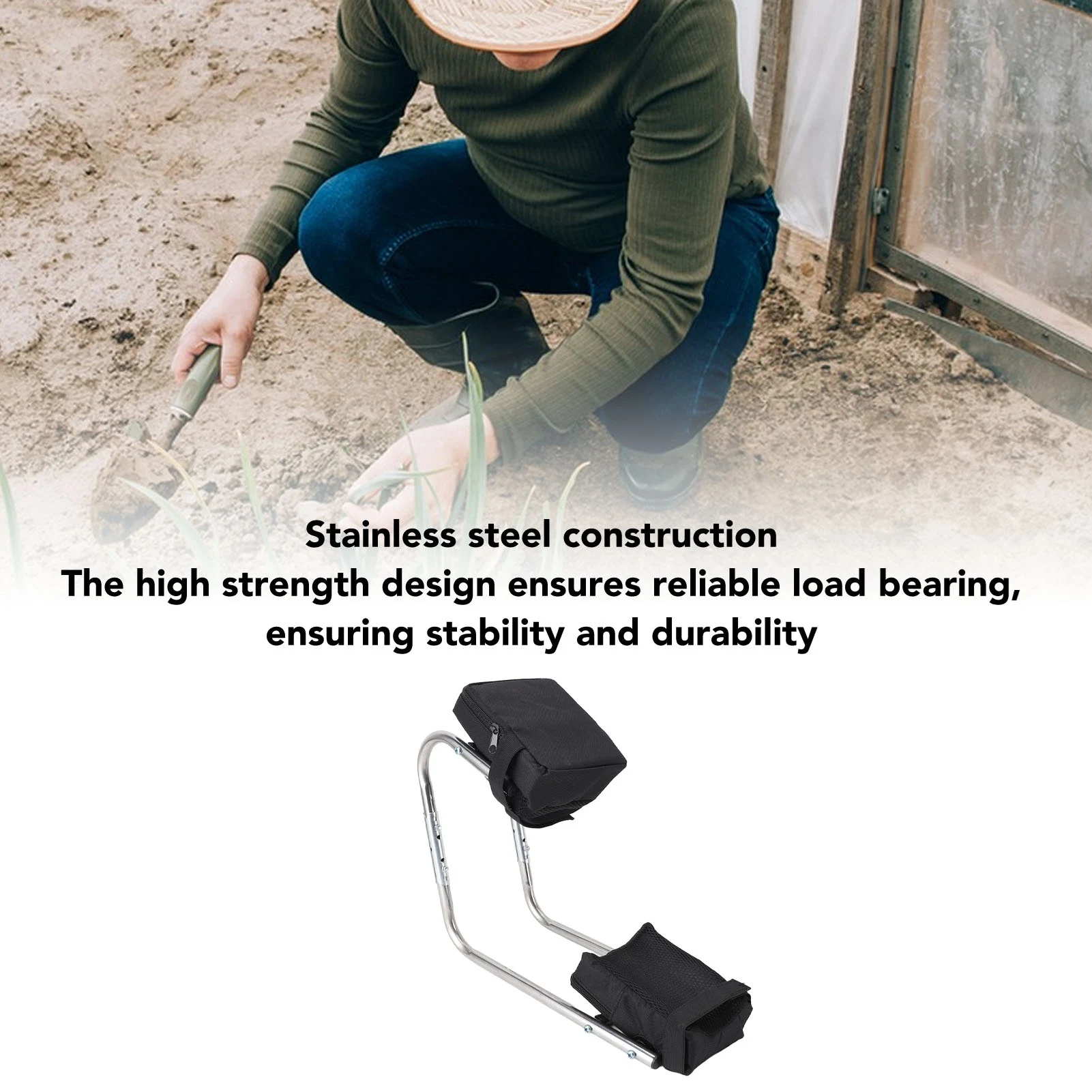Knee Seat Gardening Tool Reduce Stress Stainless Steel Portable Gardening Kneeler Ergonomic High Load Bearing for Plant Garlic