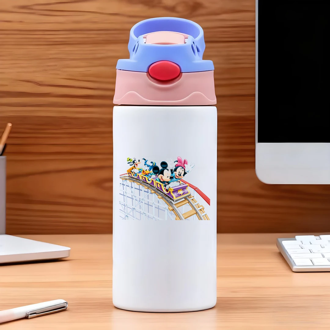 

Disney cartoon Mickey Mouse Minnie Duck Donald Duck Goofy roller coaster theme 304 stainless steel cartoon straw cup childr