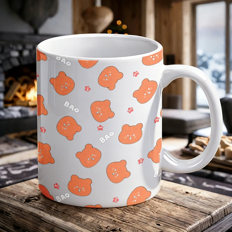 

Cute "BAO" Orange Bear Head Ceramic Cup, Coffee Cup, Milk Cup, Office Tea Cup, Drinking Cup, Does Not Fade, Gift for Friends
