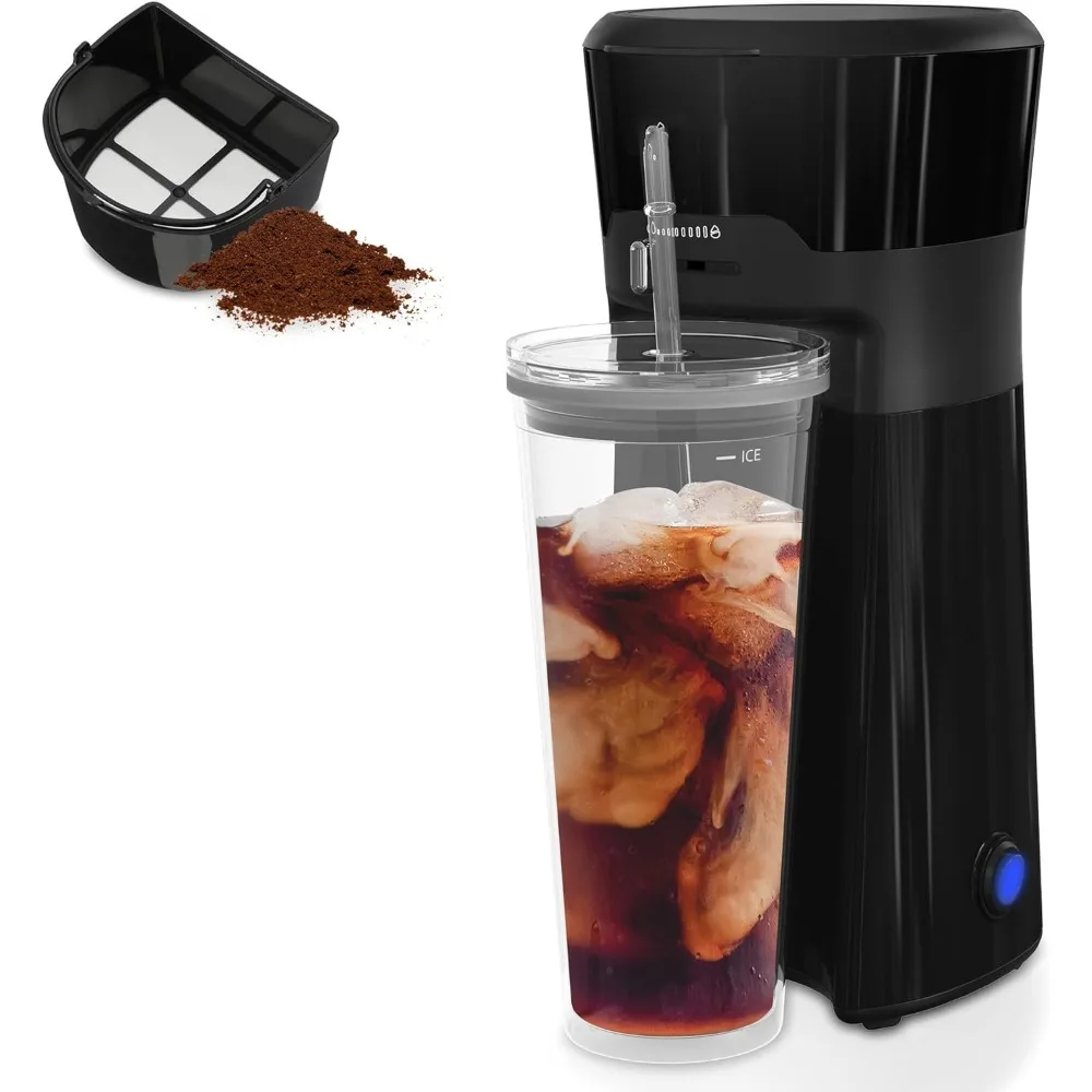 HAOYUNMA Iced Coffee and Tea Maker with Reusable Coffee Filter and Portable 20oz Double Insulated Cups, Single Serve