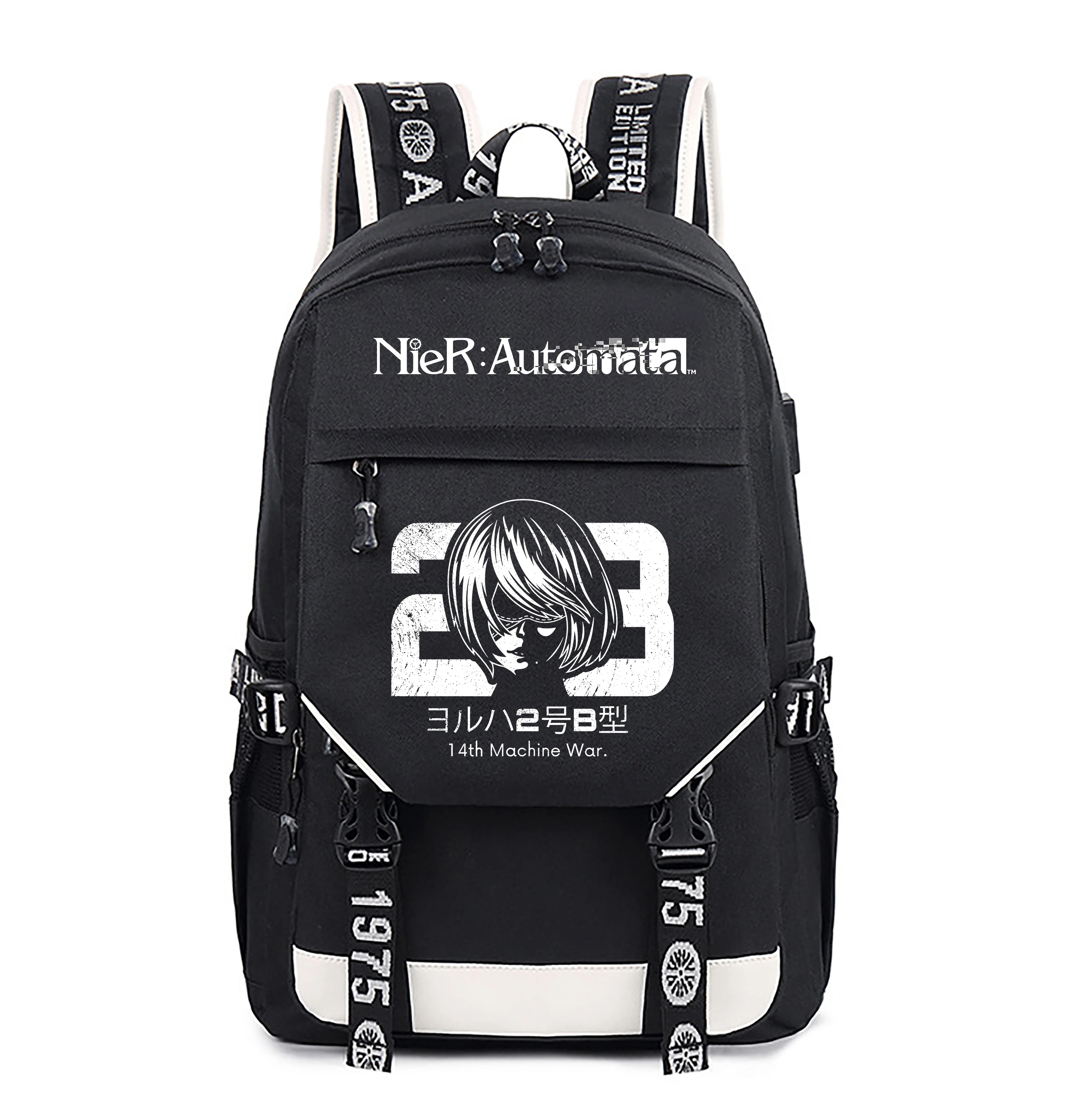 

Game NieR:Automata Printing Backpack YoRHa 2B 9S A2 Cosplay Women Backpack Canvas School Bags USB Charging Laptop Backpack