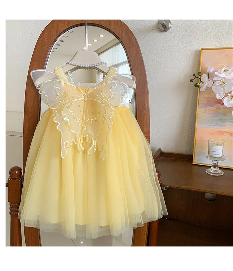 Girls Mesh Dresses 2026 New Fashion Summer Princess Butterfly Tulle Gown Kids Sweet Sleeveless Vestidos Children Casual Clothing 5