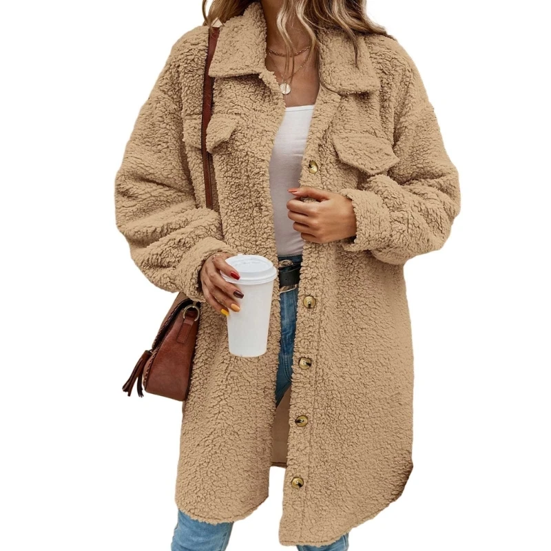 Women's 2023 Fashion Winter Coat Long Sleeve Lapel Fuzzy Fleece Jackets Outwear