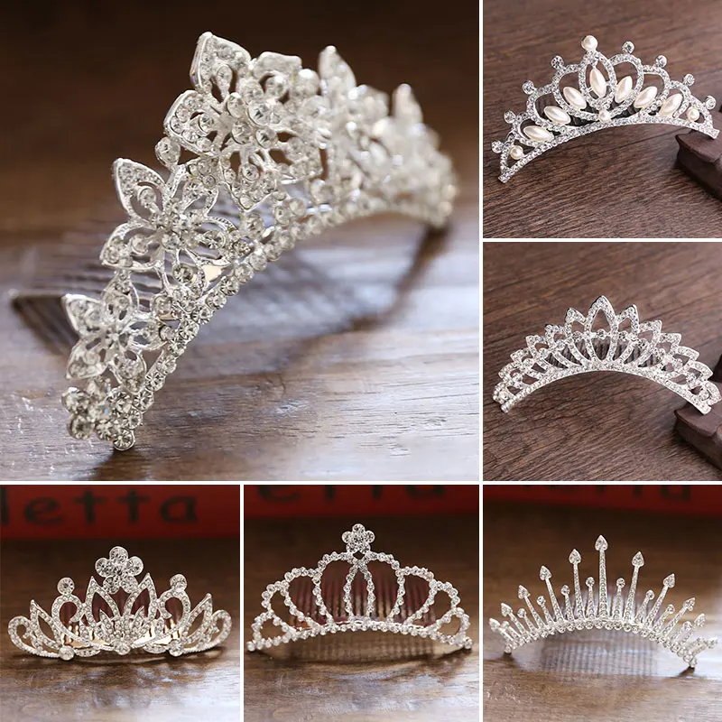 Kids Princess Crystal Tiaras And Crowns Children Girls Headband Rhinestone Hairpin Bridal Wedding  Hair Comb Hair Accessories