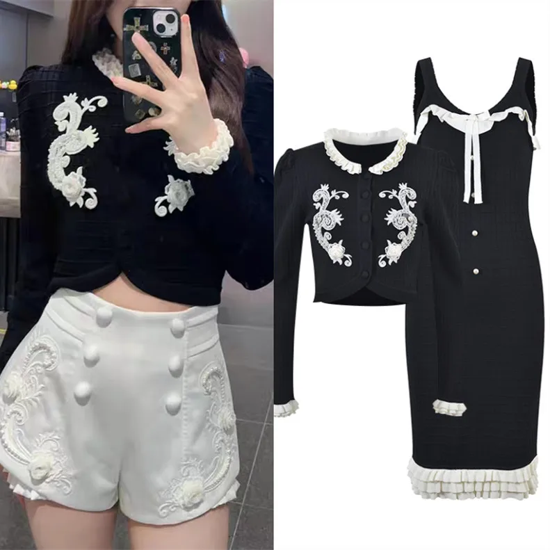 

Высококачественный комплект миди с вышивкой в европейском стиле ort Sweet Heart Fit с сетчатой шторкой. Вязаная открытая карточка из бисера с высоким весом...