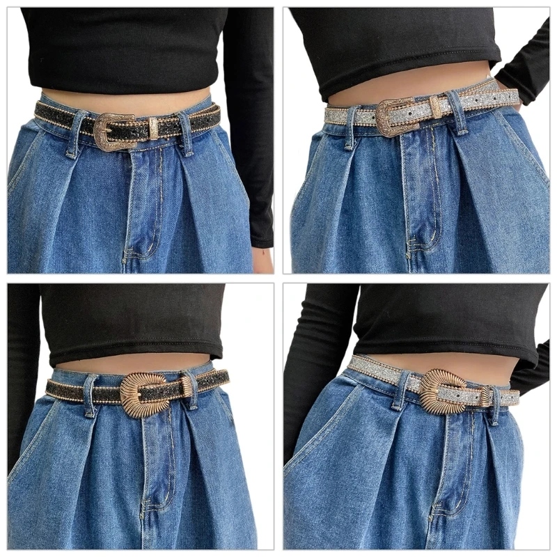 

Adult Waist Belt with Full Sequins PU Leather Belt for Street Culture Enthusiast