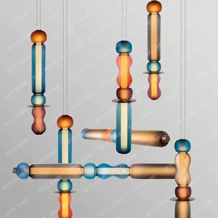 

Nordic simple colored glass chandelier creative clothing store window bar bedside restaurant small chandelier
