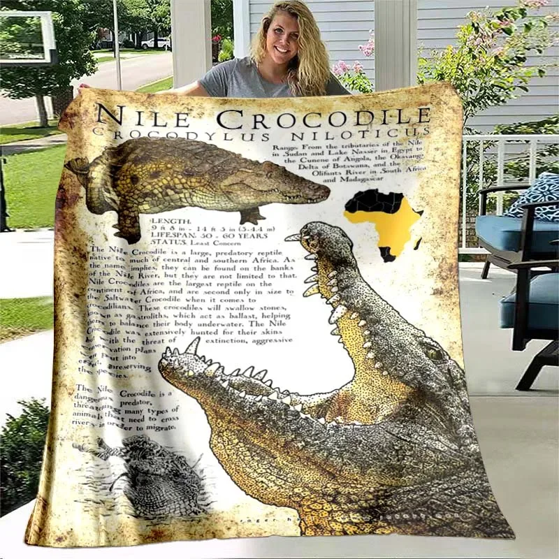 Crocodile Animal Pattern Flannel Throw Blanket Super Lightweight Comfortable Soft Breathable Warm Blanket Bedding Travel Gifts