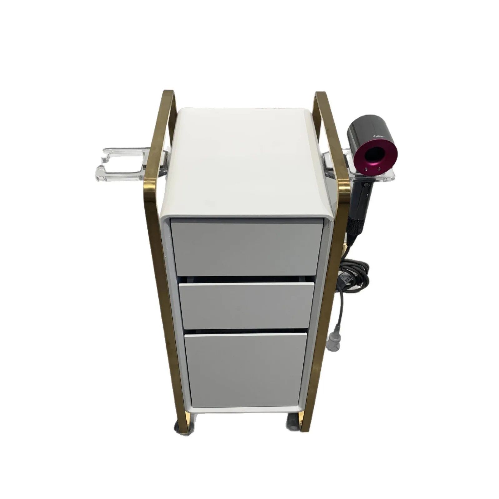 Modern Stainless Steel Salon Trolley Gold Lockable Rolling Beauty Nail Storage Facial Tray Cart Cheap Barber