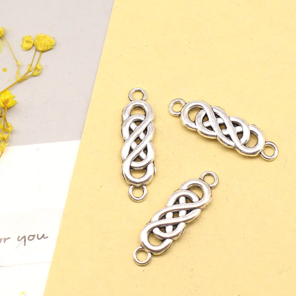 Infinity Symbol Connector Men Pendant Diy Craft Supplies For Jewelry 8x28mm 10pcs Antique Silver Color