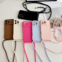 Crossbody Lanyard Necklace Cord Soft Silicone Case For iPhone 16 15 14 13 Pro Max 12 Adjustable Nylon Rope Matte Cover for 16Pro
