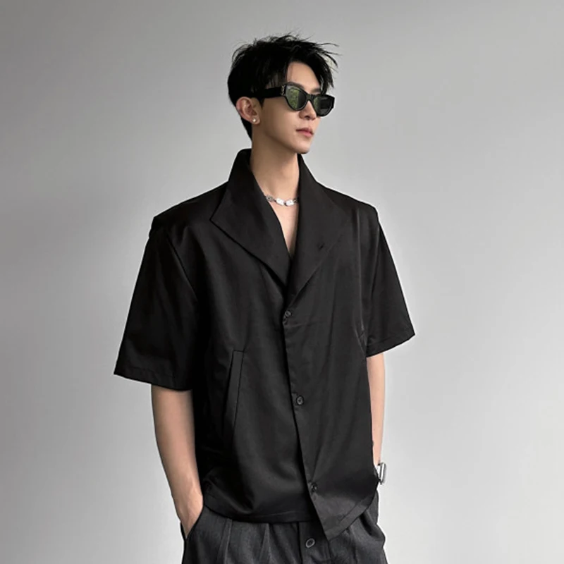 WTHT Fashion Men's Solid Color Big Pockets Design Casual T-shirt Trendy 2026 Summer Short Sleeves Stand Collar Shirt Male 2A3044