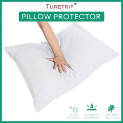 Turetrip Waterproof Pillow ProtectorAnti Mites BedBug Proof Zipper Pillow Cover Allergy Case