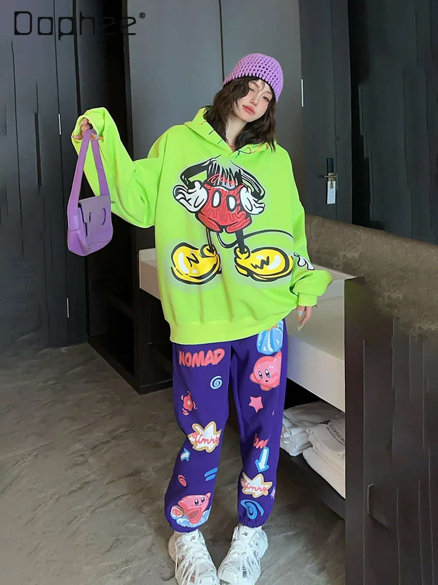 

Hoodies Female 2025 Spring New Cartoon Pattern Casual Sports Suit Sweatshirts and Sweatpants 2 Piece Sets Womens Outfits