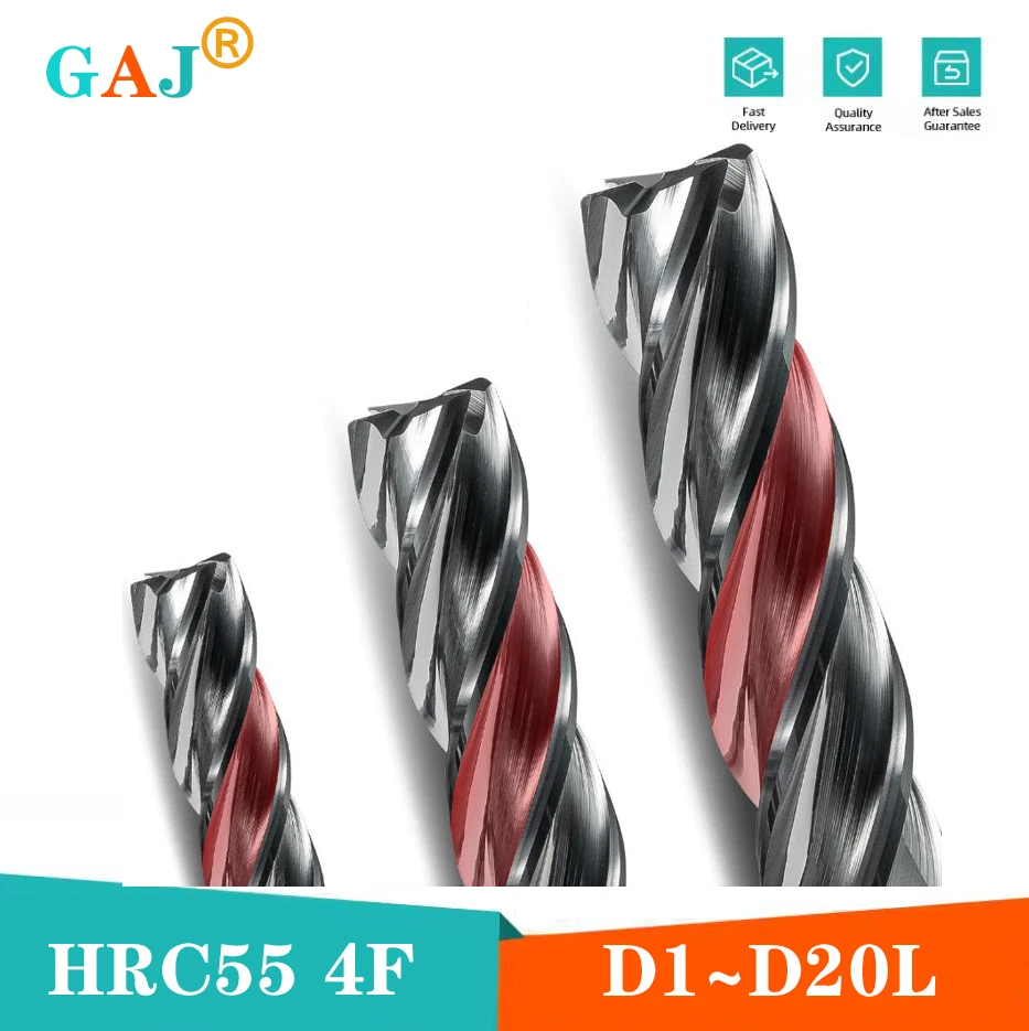 

HRC55 четырехслотовая плоская концевая фреза с покрытием из вольфрамовой стали, фреза из карбида вольфрама для обработки с ЧПУ, концевая фреза