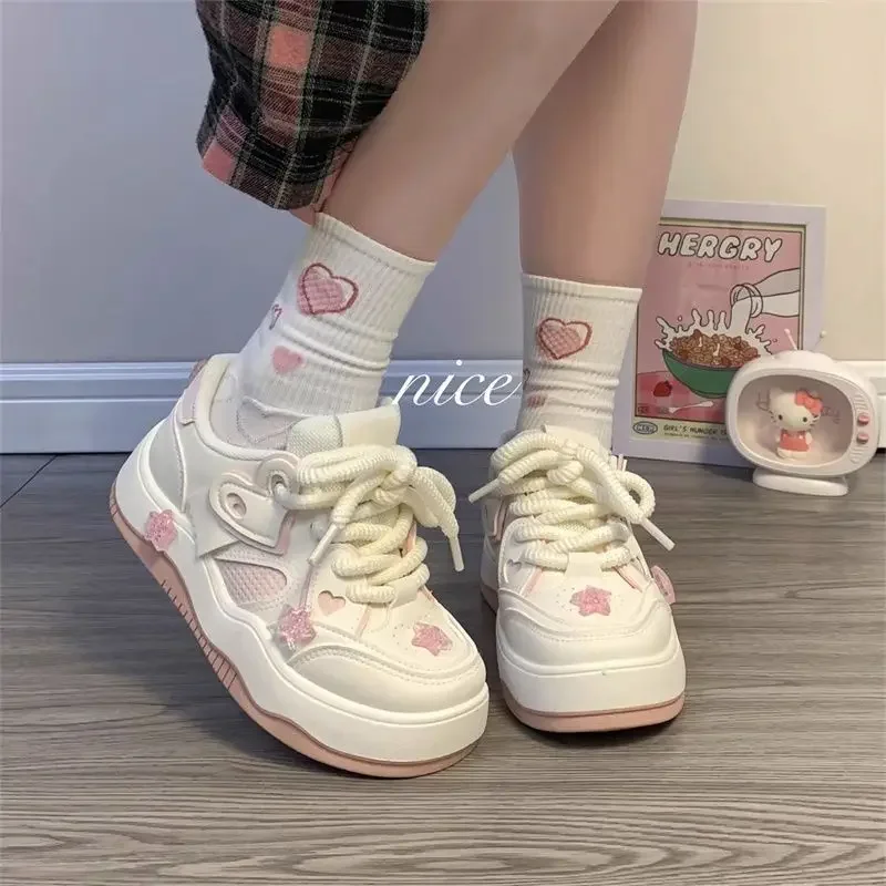 Pink Platform Female Sneakers Skateboard Kawaii Women Shoes Tennis Flats Casual Basket Korean Vulcanize Spring Summer 2024