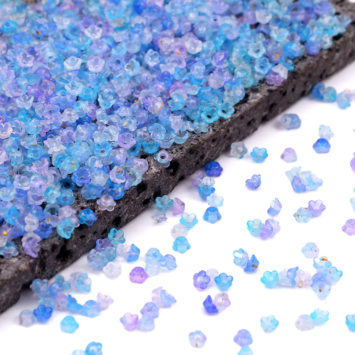 Dark Blue Flower Petal Sprinkle Golden Acrylic 4mm Spacer Loose Beads For Jewelry Making Earrings DIY Keychain Accessories