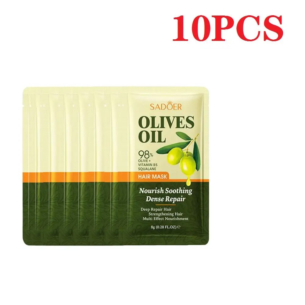SADOER Aceite de Oliva Reparación Suave Mascarilla nutritiva para el cabello Acondicionador hidratante para el cabello 10 piezas