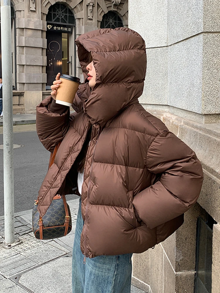 Jmprs Preppy Style Sweet Parkas Women Fashion Loose Long Sleeve Hooded Puffy Coats Korean Casual Simple Elegant Winter Jackets