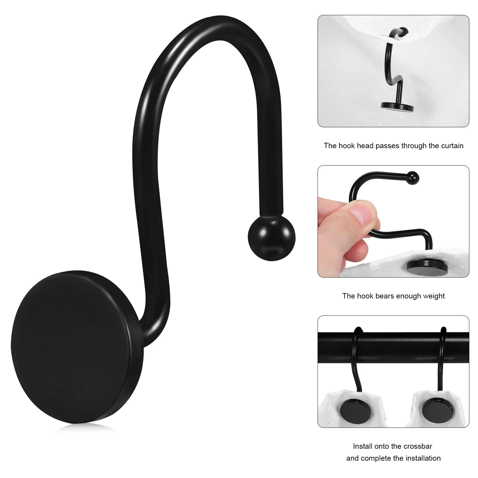 

12Pcs Metal Curtain Hooks Heavy Duty Strong Hanging Hooks for Shower Curtains Drapes Smooth Glide Curtain Holders