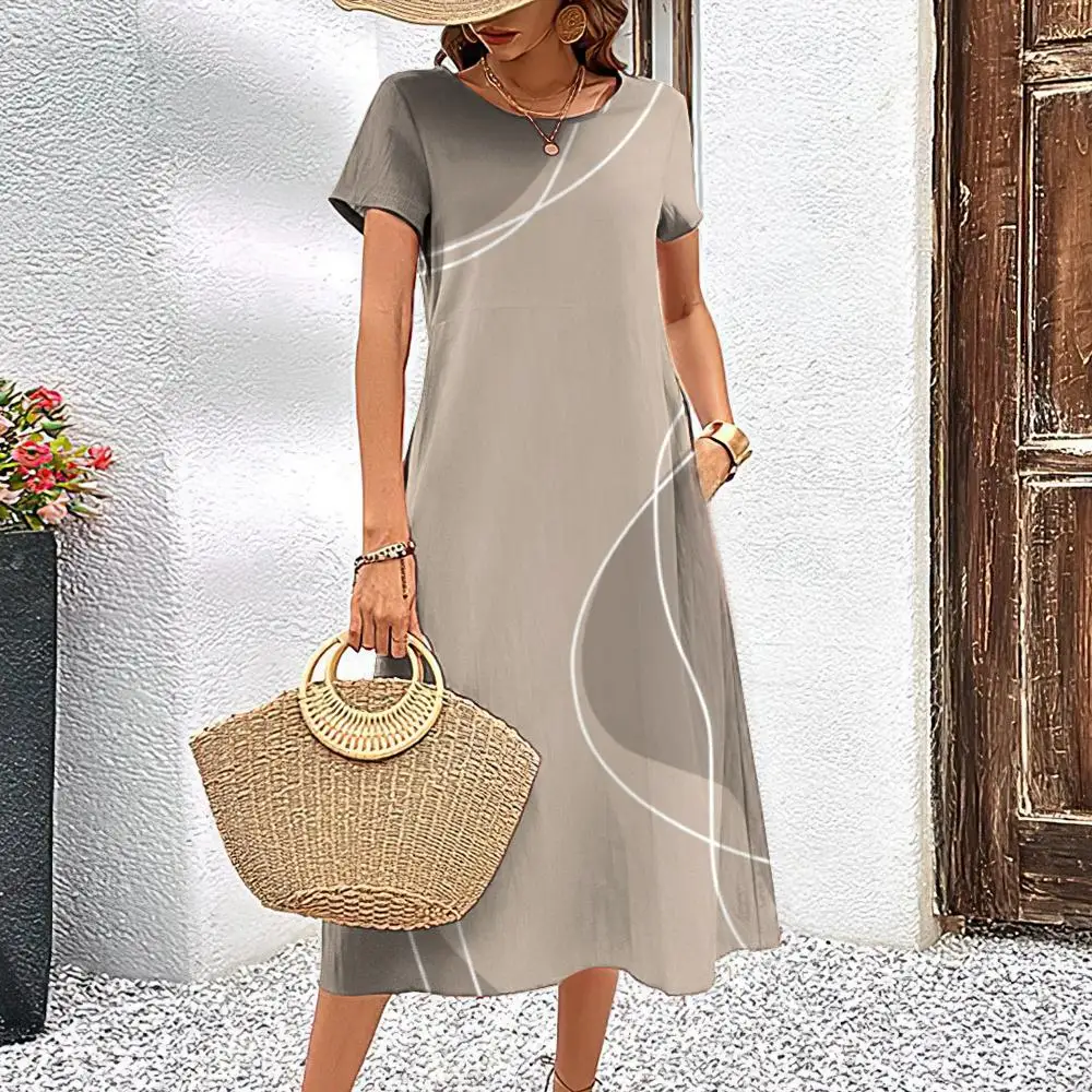 

Fashion Stripe Summer New Women's Dresses Elegance O-neck Short Sleeves Dresses Casual Trend Women Clothing Loose Streetwear