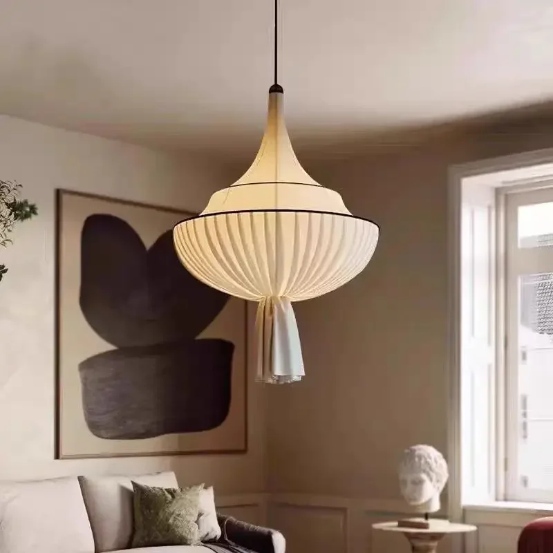 Japanese Fabric Pendant Lamp Modern Simple Light Luxury Living Room Dining Room Bedroom Atmosphere Lighting Fixtures